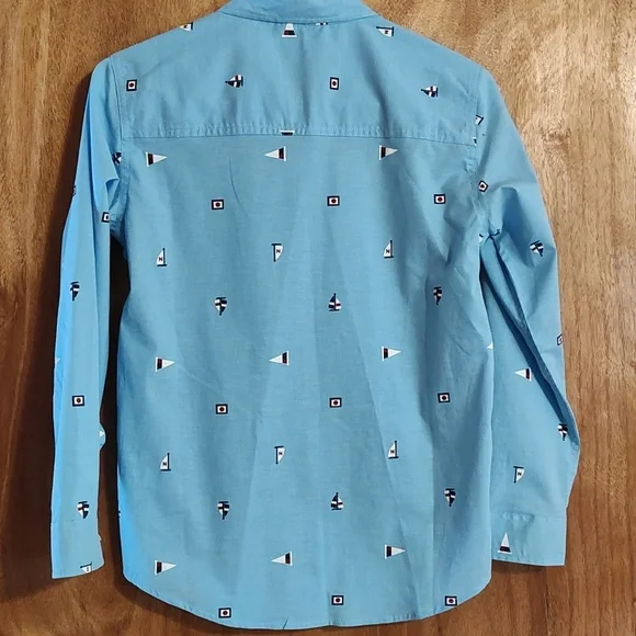 NWOT Nautica Boys Button Down Shirt Blue Sailboat Print Cotton Blend M 10/12 - Picture 7 of 8